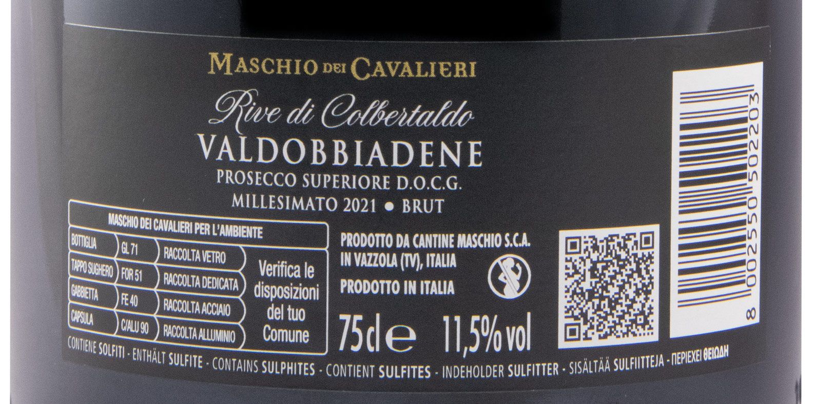 2021 Espumante Prosecco Maschio dei Cavalieri Rive di Colbertaldo Valdobbiadene Superior Bruto