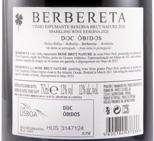 2020 Espumante Berbereta Bruto Natural rosé