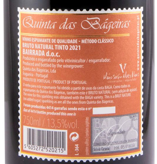 2021 Espumante Quinta das Bágeiras Bruto Natural tinto