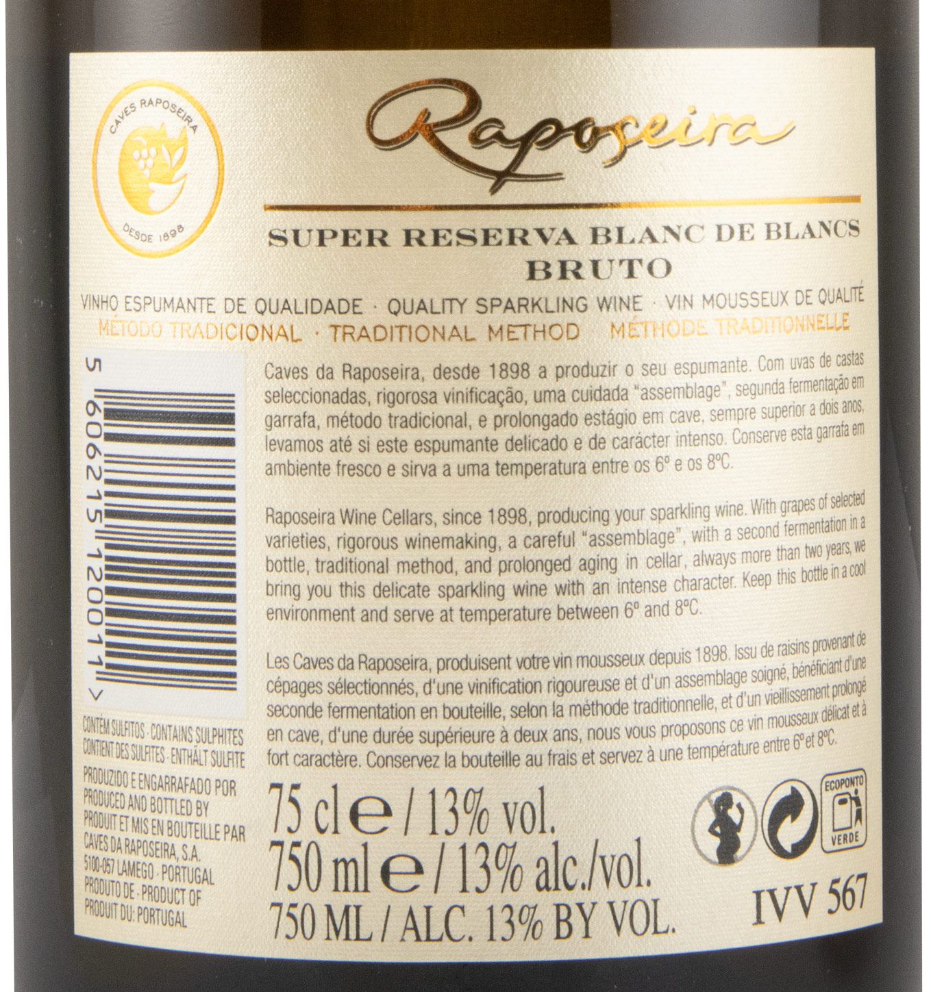 2019 Espumante Raposeira Blanc de Blancs Super Reserva Bruto