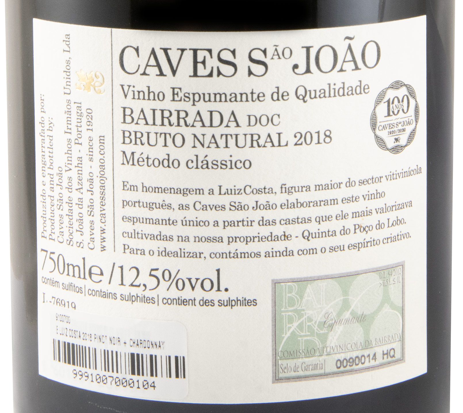 2018 Espumante Caves São João Homenagem a Luiz Costa Bruto Natural