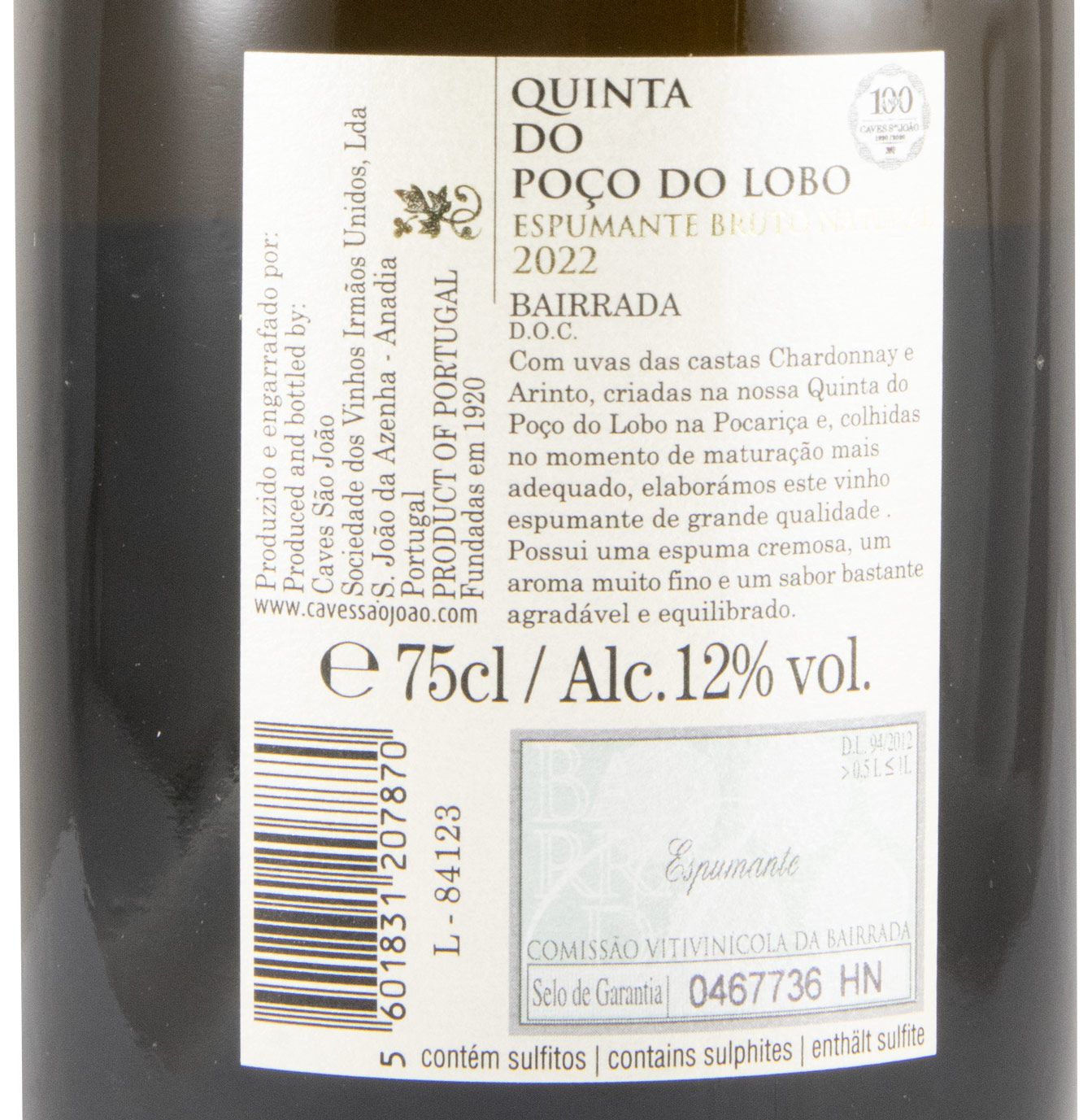 2022 Sparkling Wine Quinta do Poço do Lobo Arinto & Chardonnay Brut Nature