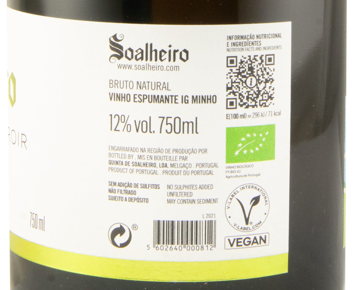 2021 Sparkling Wine Soalheiro Nature Pur Terroir Alvarinho Brut organic
