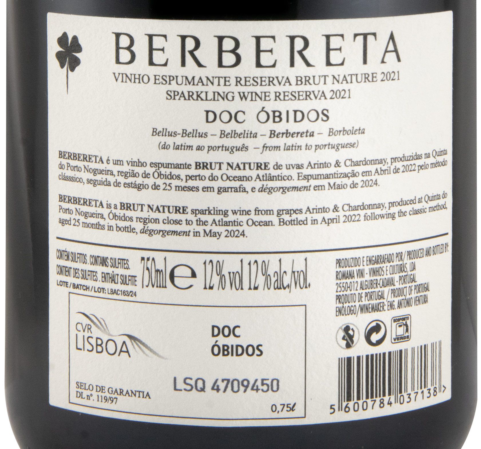 2021 Sparkling Wine Berbereta Reserva Brut Nature