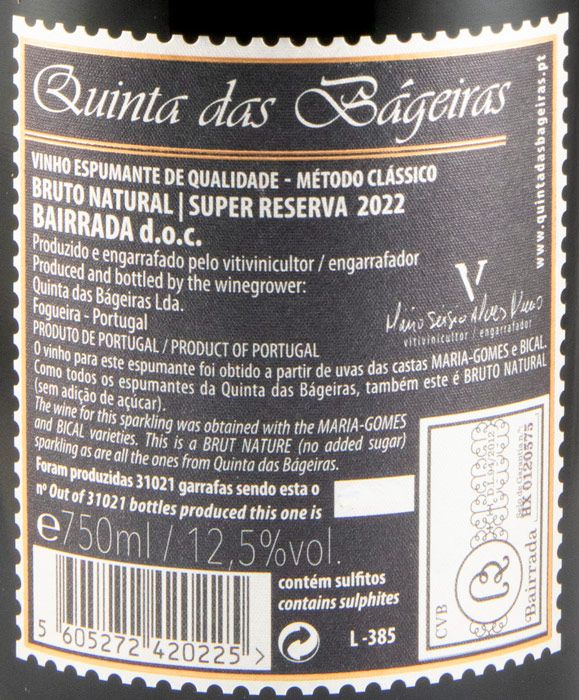 2022 Espumante Quinta das Bágeiras Super Reserva Bruto Natural