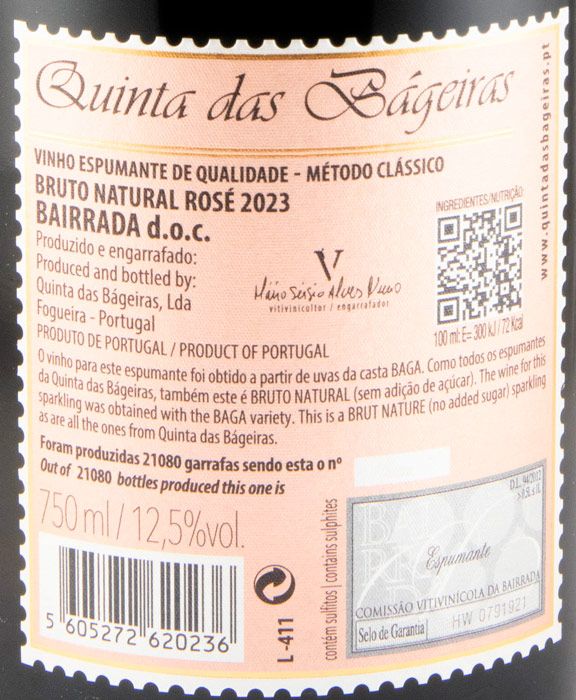 2023 Espumante Quinta das Bágeiras Bruto Natural rosé