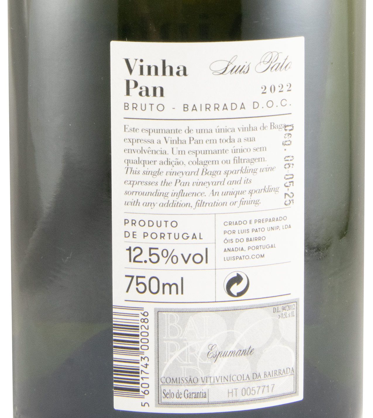2022 Sparkling Wine Luís Pato Vinha Pan Brut (no added sulphites)