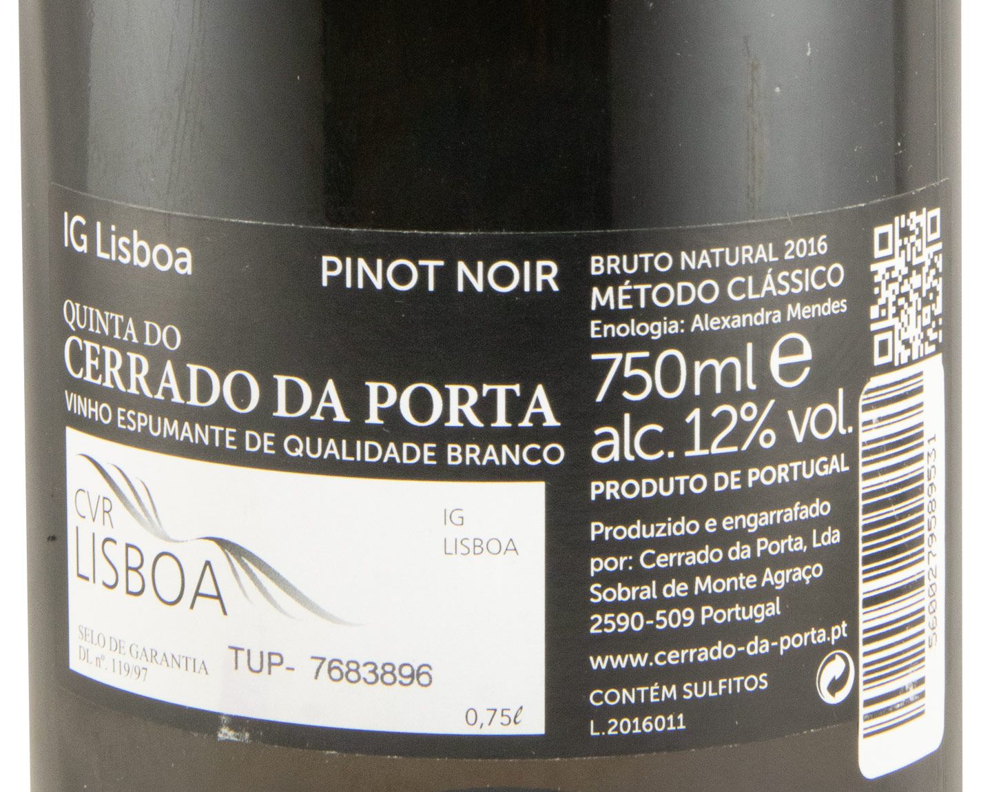 2016 Sparkling Wine Quinta do Cerrado da Porta Pinot Noir Grande Reserva Blanc de Noir Brut Nature