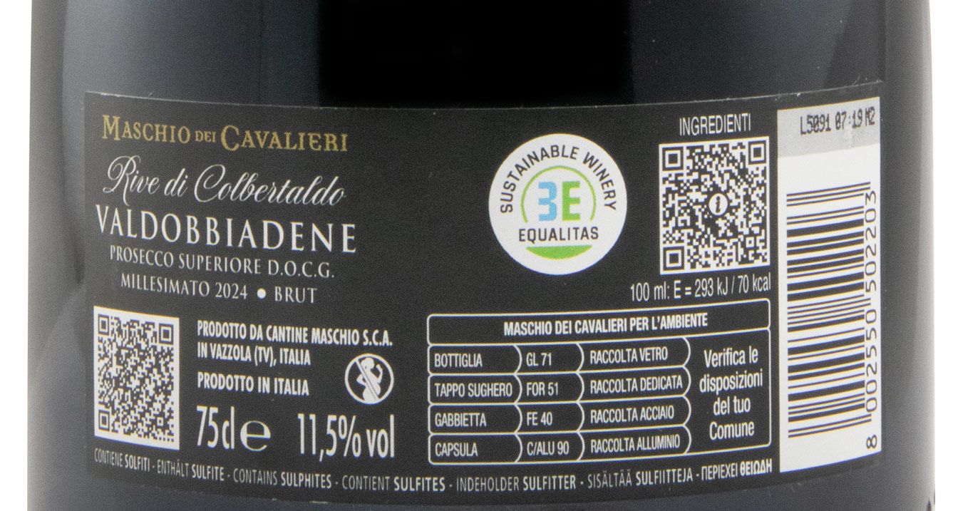 2024 Espumante Prosecco Maschio dei Cavalieri Rive di Colbertaldo Valdobbiadene Superior Bruto