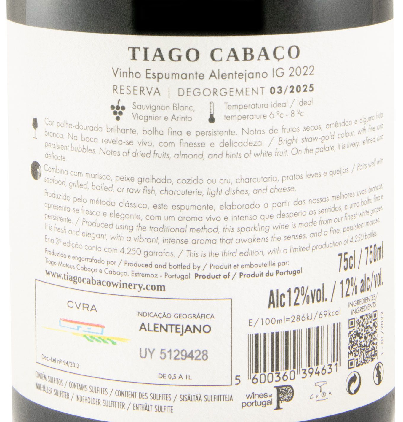 2022 Espumante Tiago Cabaço Reserva Bruto