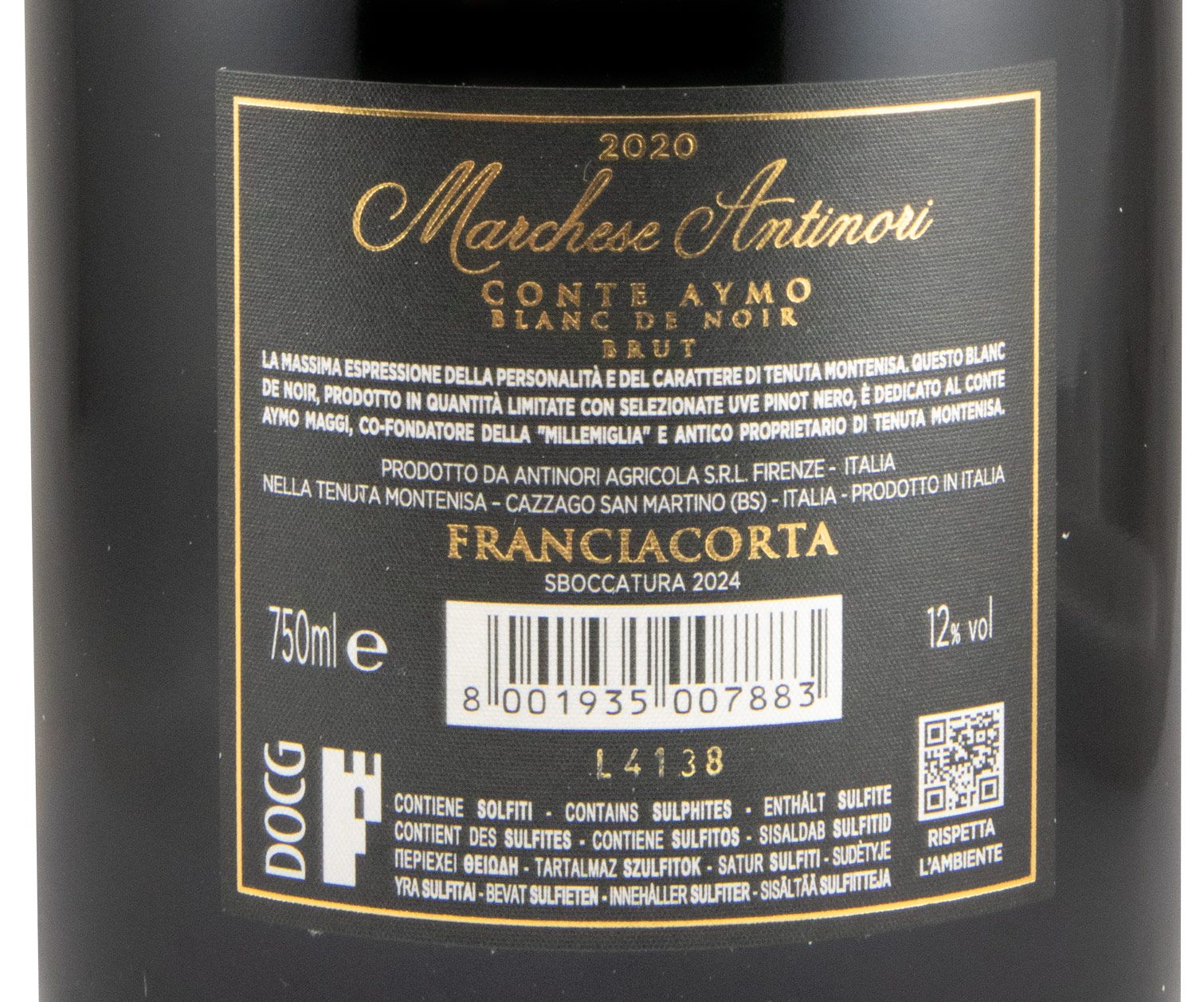 2020 Sparkling Wine Marchese Antinori Tenuta Montenisa Conte Aymo Blanc de Noir Brut