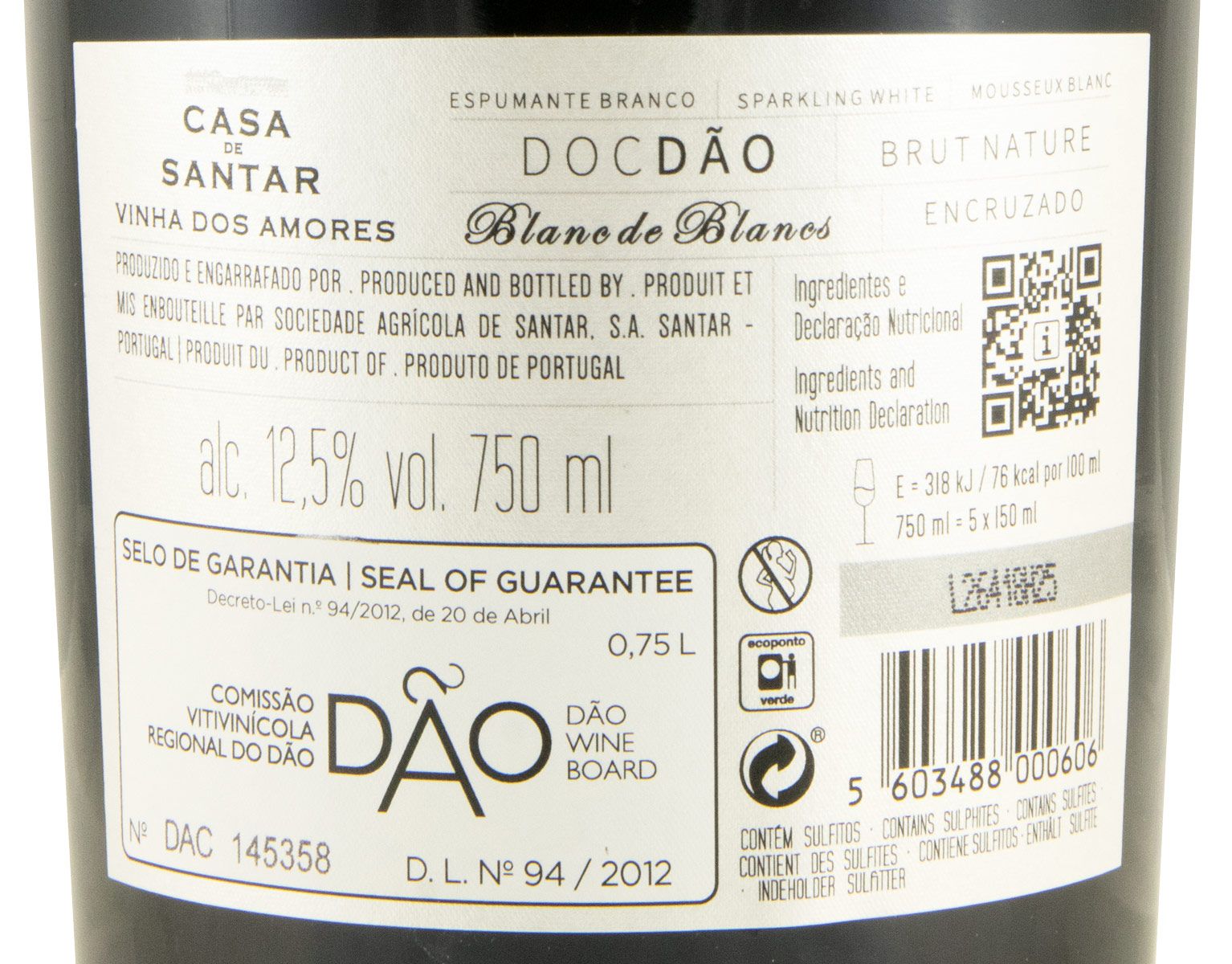 2017 Espumante Casa de Santar Vinha dos Amores Encruzado Blanc de Blancs Bruto Natural