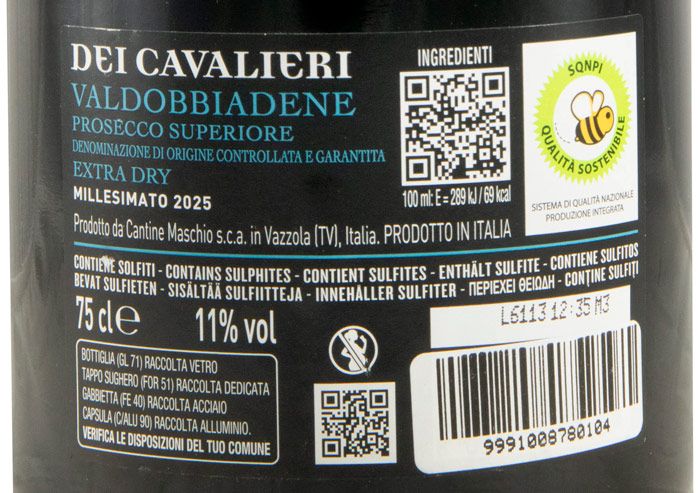 2025 Espumante Prosecco Maschio dei Cavalieri Valdobbiadene Extra Seco