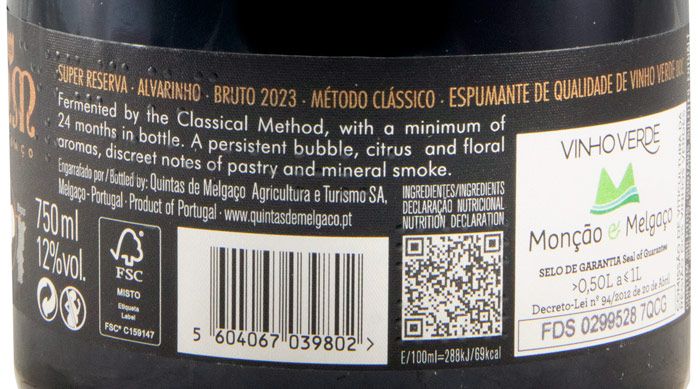 2023 Espumante Quintas de Melgaço QM Alvarinho Super Reserva Bruto