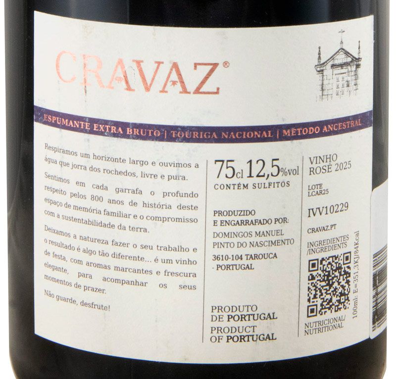 2025 Espumante Cravaz Ancestral Touriga Nacional Extra Bruto rosé