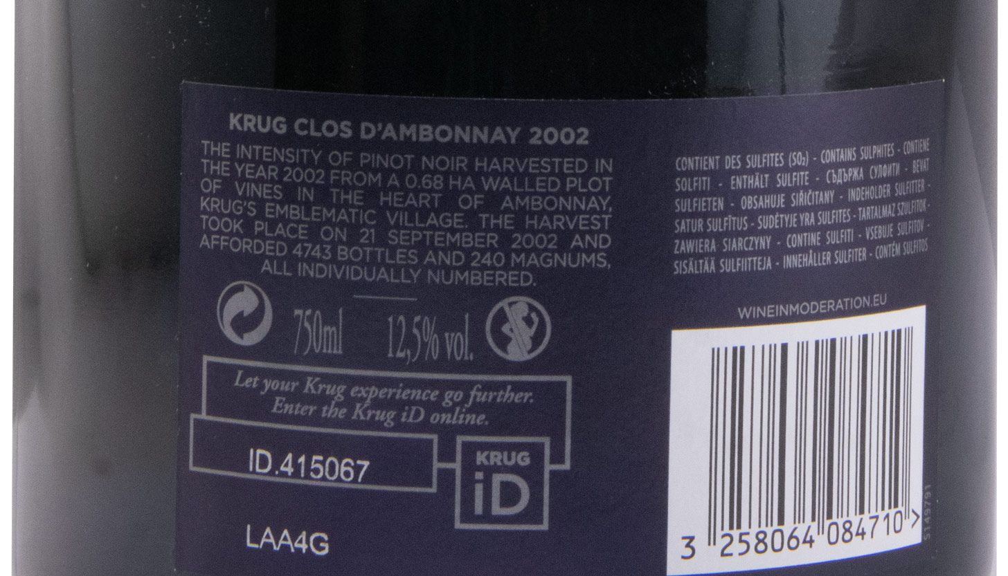 2002 Champagne Krug Clos d'Ambonnay Blanc de Noirs Bruto