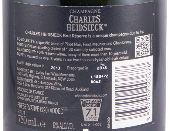 Champagne Charles Heidsieck Réserve Bruto (dégorgement em 2018)