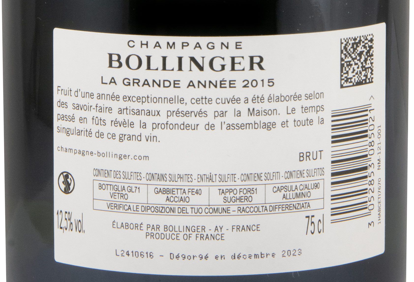 2015 Champagne Bollinger La Grande Année Bruto