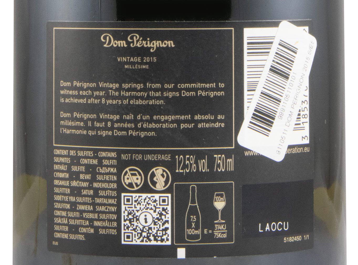 2015 Champagne Dom Pérignon Bruto (sem estojo)