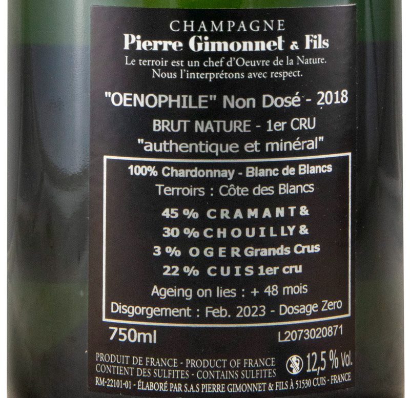 2018 Champagne Pierre Gimonnet & Fils Oenophile Non Dosé Blanc de Blancs Premier Cru Bruto Natural