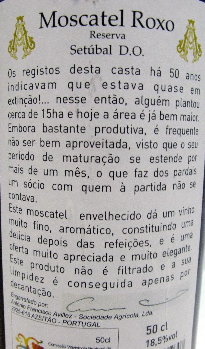 2008 Moscatel Setubal Roxo Reserva Antonio Avillez 50cl