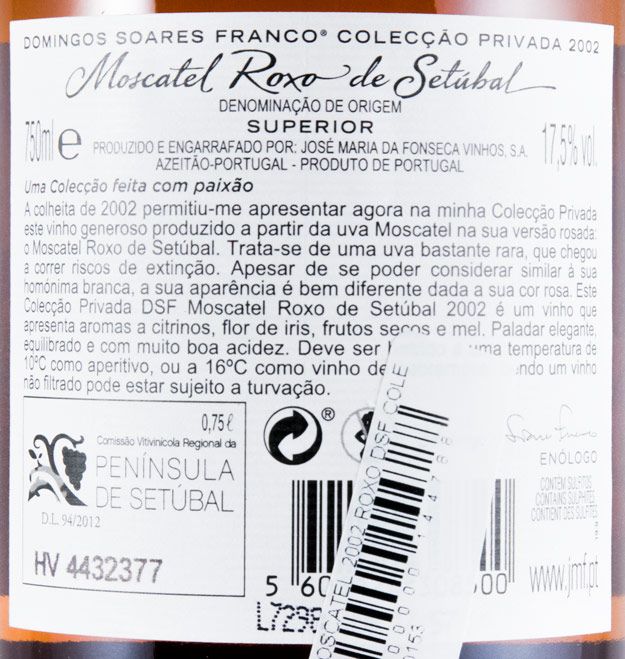 2002 Moscatel Roxo de Setúbal Domingos Soares Franco Colecção Privada