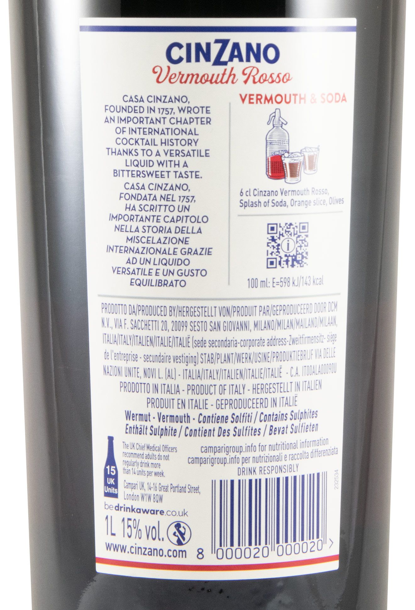 Vermute Cinzano Rosso 15% 1L