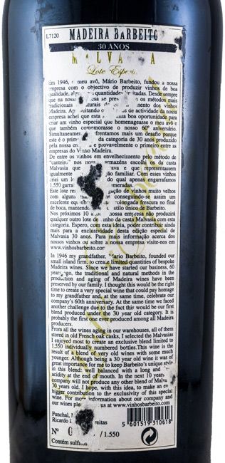 Madeira Barbeito Lote Especial Malvasia 30 years