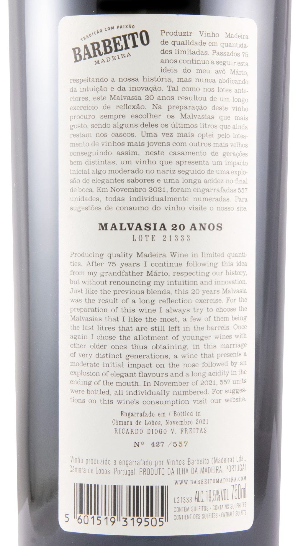 Madeira Barbeito Lote 21333 Malvasia 20 anos