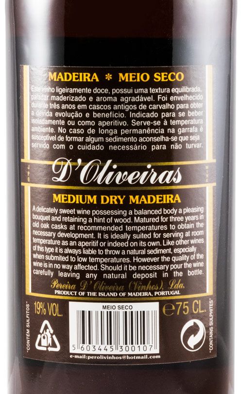 Madeira D'Oliveiras Meio Seco 3 years