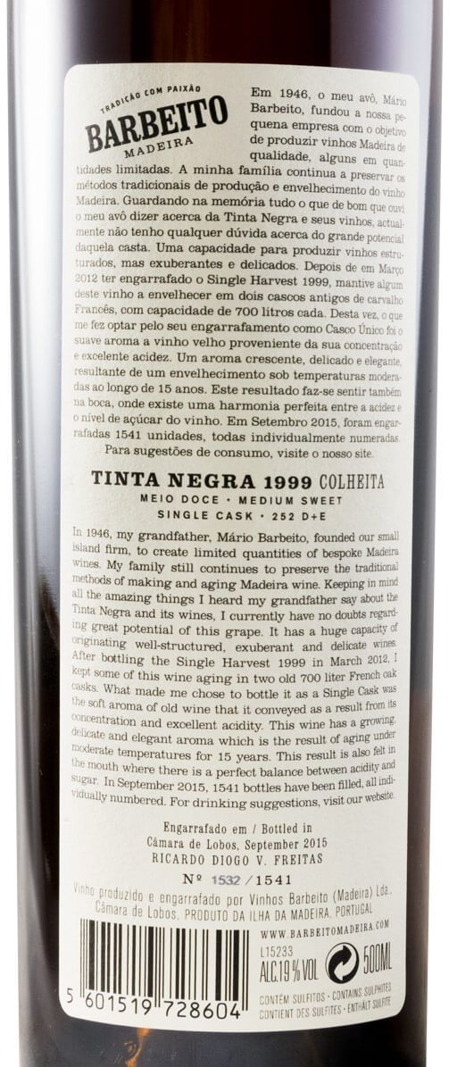 1999 Madeira Barbeito Single Cask 252 D+E Colheita 50cl