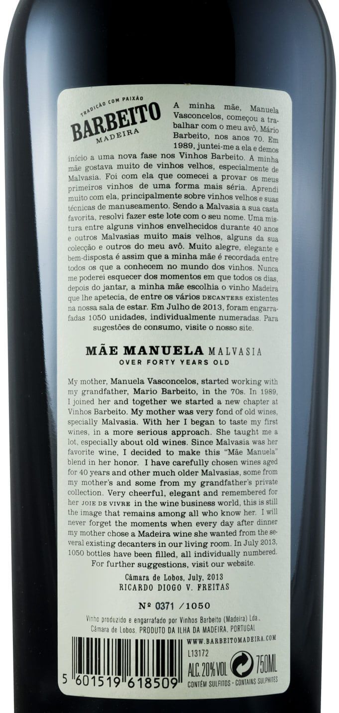 Madeira Barbeito Mãe Manuela Malvasia 40 years