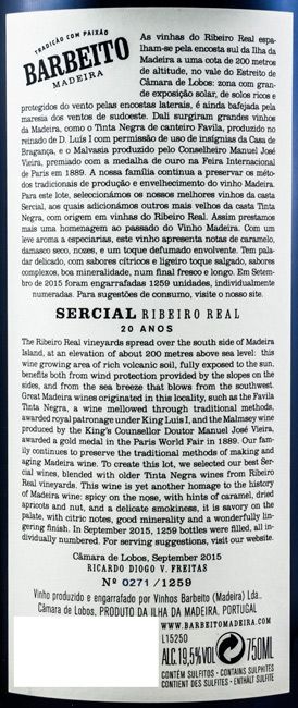 Madeira Barbeito Ribeiro Real Sercial 20 years