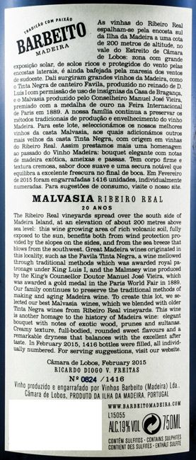 Madeira Barbeito Ribeiro Real Malvasia 20 years