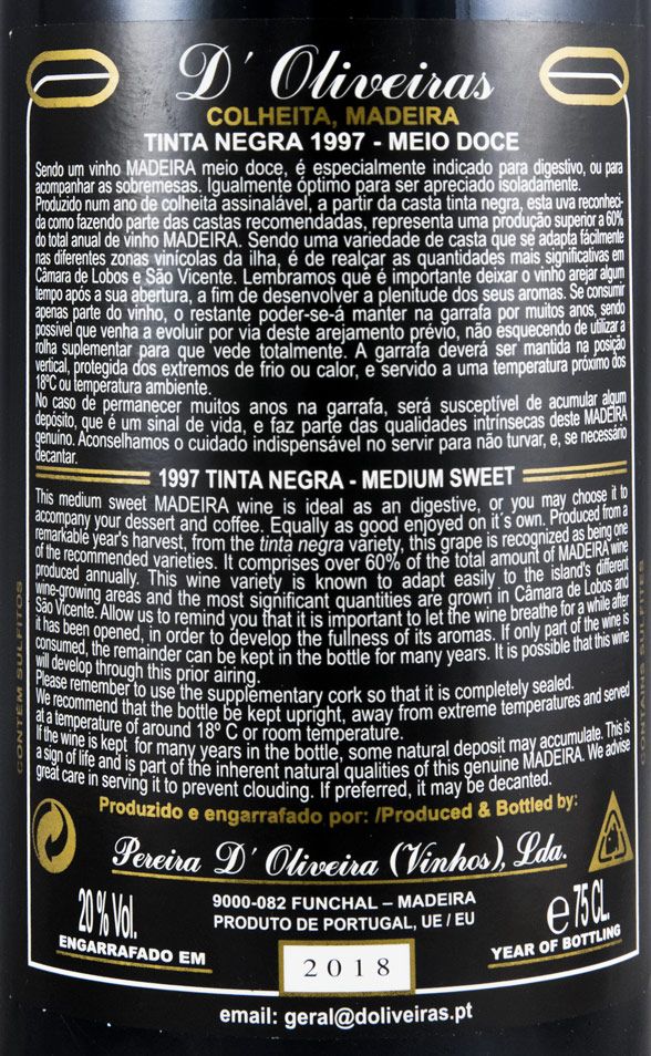 1997 Madeira D'Oliveiras Tinta Negra Meio Doce