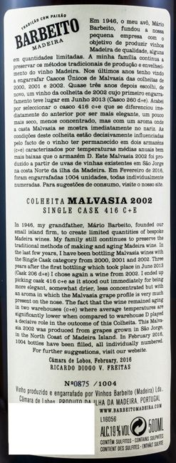 2002 Madeira Barbeito Malvasia 50cl
