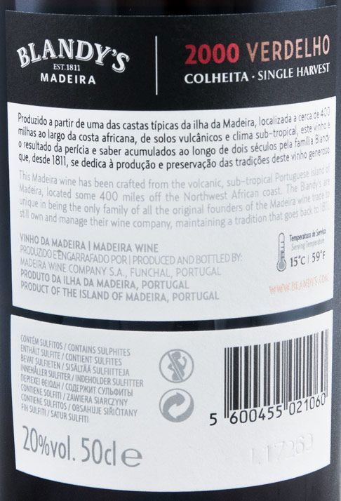 2000 Madeira Blandy's Verdelho 50cl