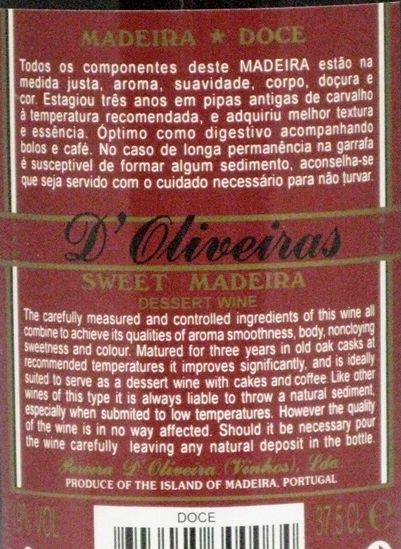 Madeira D'Oliveiras Doce 3 years 37.5cl