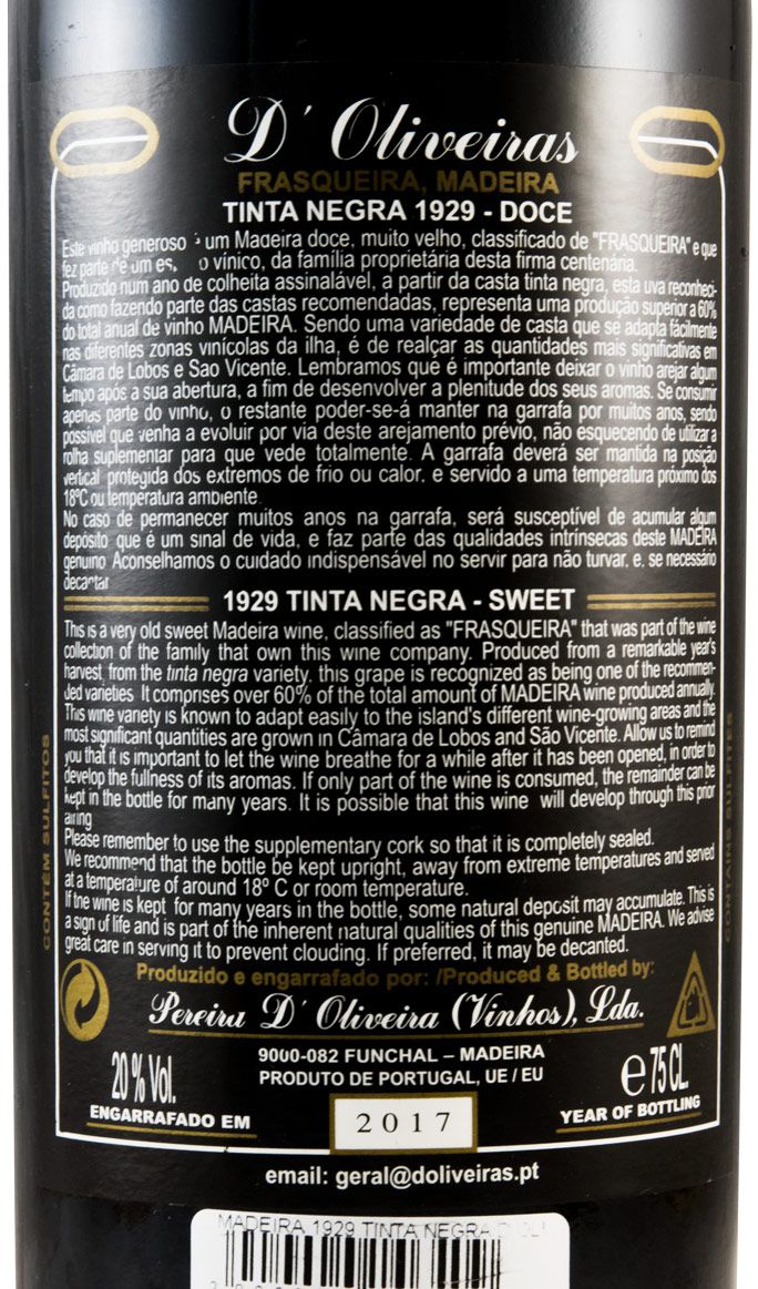 1929 Madeira D'Oliveiras Doce Tinta Negra