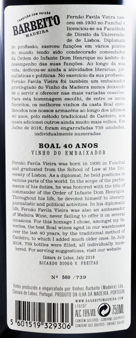 Madeira Barbeito Vinha do Embaixador Boal 40 anos