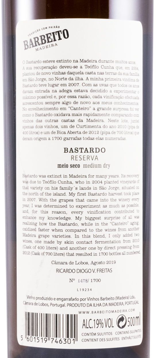 Madeira Barbeito Duas Pipas Bastardo Reserva 50cl