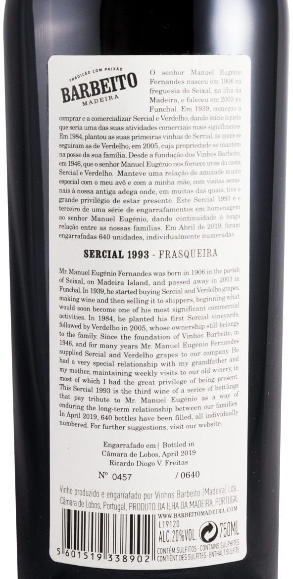 1993 Madeira Barbeito Sercial Frasqueira
