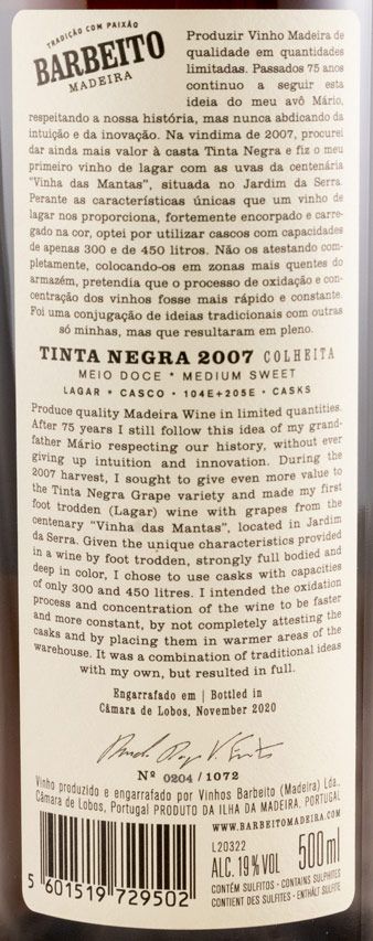 2007 Madeira Barbeito Vinha Velha das Mantas Tinta Negra Colheita 50cl