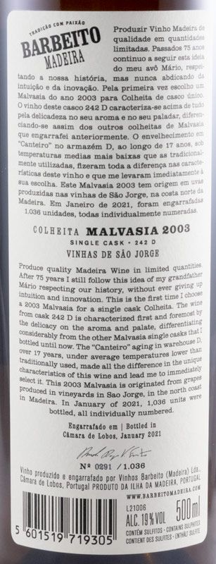 2003 Madeira Barbeito Malvasia 50cl