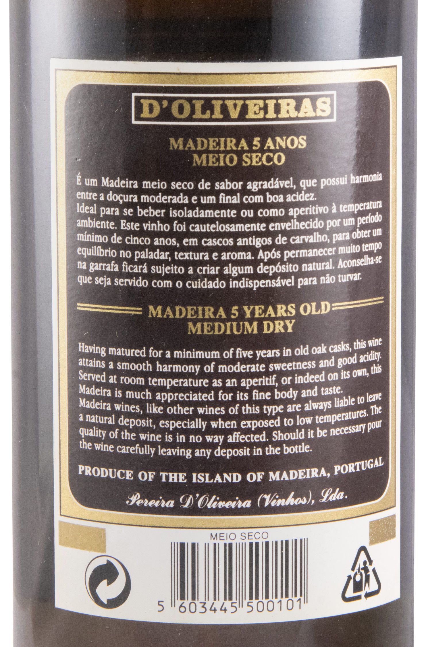 Madeira D'Oliveiras Medium Dry 5 years (former label)