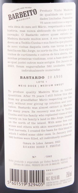 Madeira Barbeito Bastardo Medium Rich 20 years