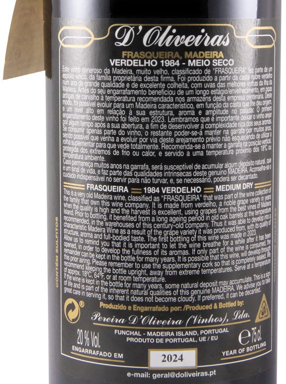 1984 Madeira D'Oliveiras Verdelho Frasqueira