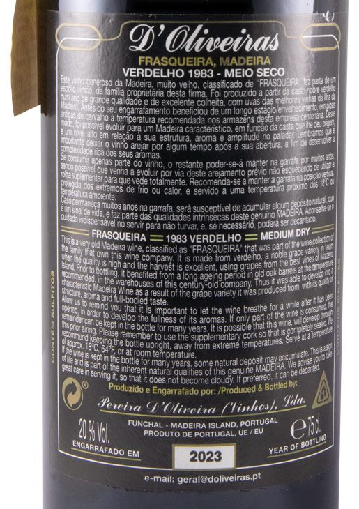 1983 Madeira D'Oliveiras Verdelho Frasqueira