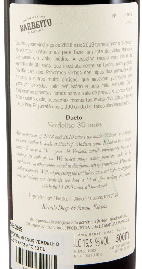 Madeira Barbeito Dueto Verdelho 30 anos 50cl