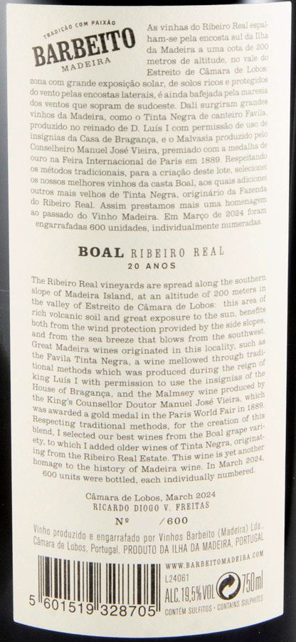 Madeira Barbeito Ribeiro Real Lote 2 Boal 20 years